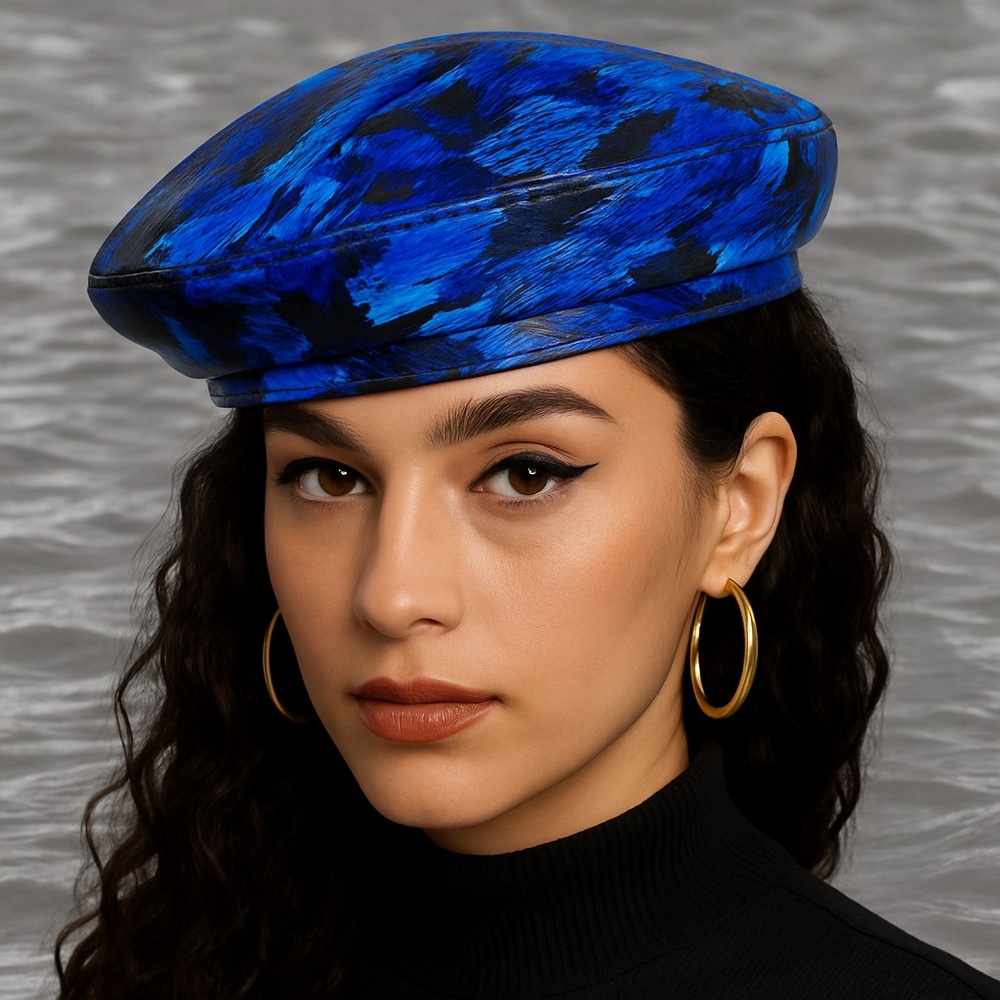 Vibrant Blue Geometric Beret Hat